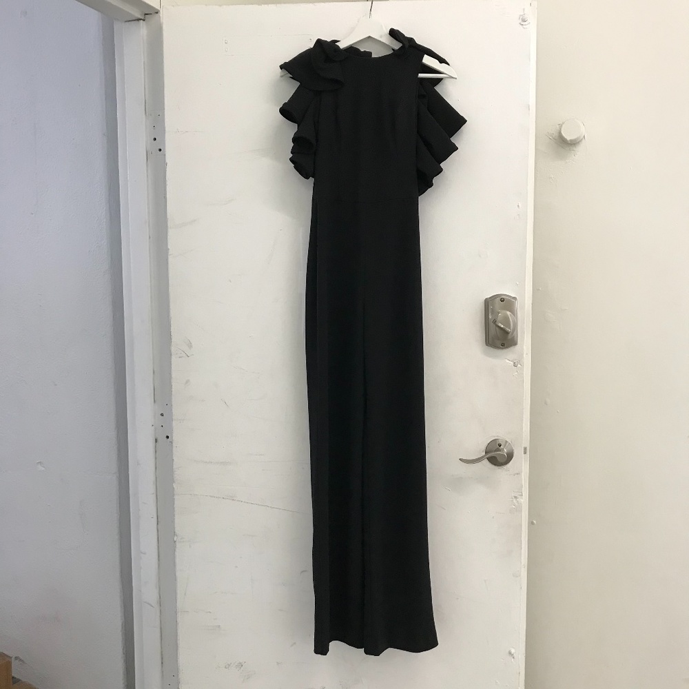 Black Ruffled Open Back Jumpsuit
